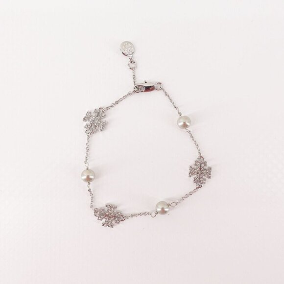 Tory Burch Gemstones and Pearl Bracelet Silver OS - Picture 9 of 16